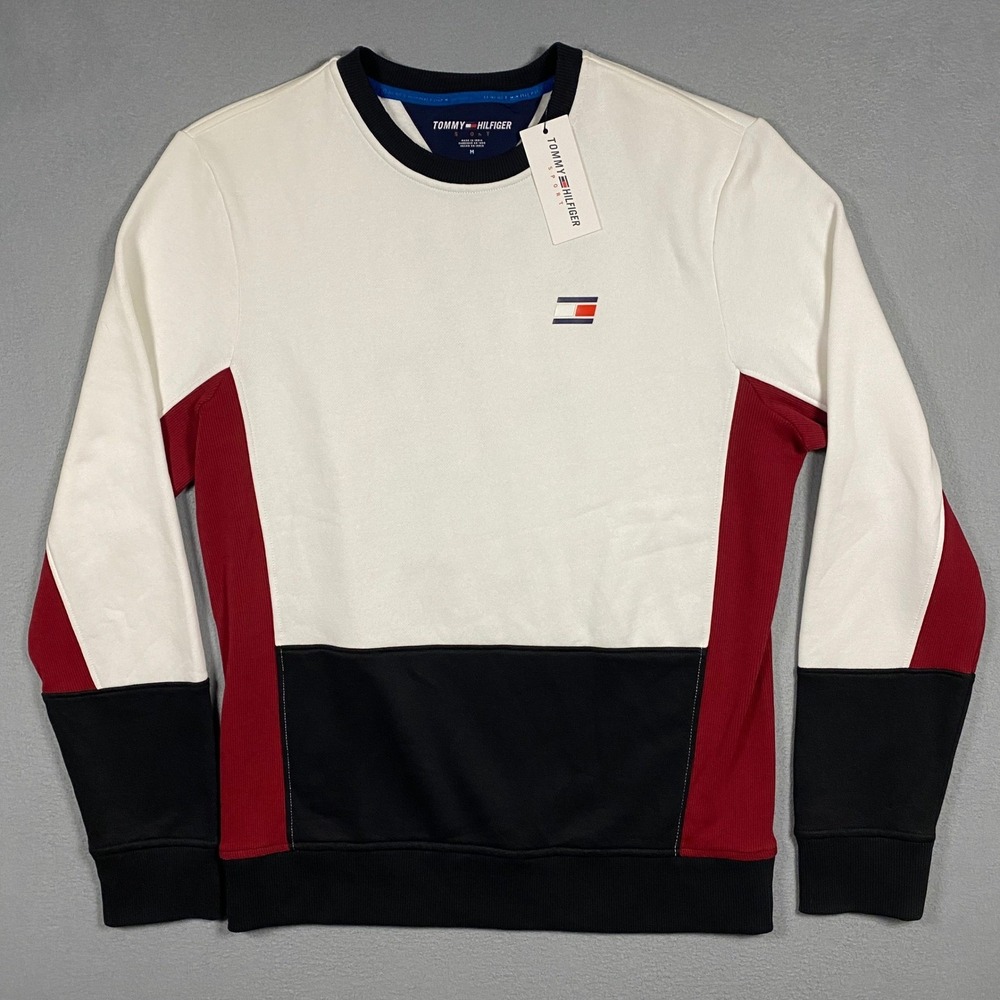 NWT Tommy Hilfiger Sport Sweatshirt Mens M White Colorblock Pullover 78E3104